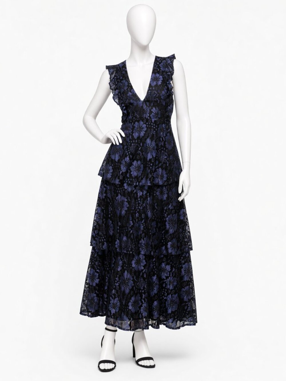 Lulus Molinetto Navy Blue Lace Ruffled Tiered Sleeveless Maxi Dress NWT - Picture 15 of 16